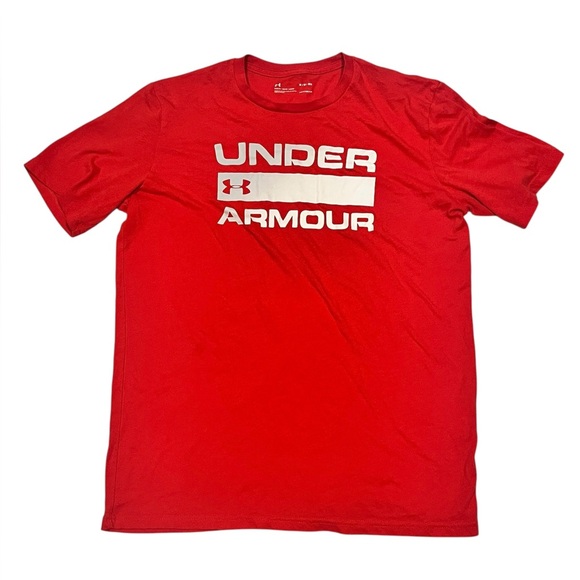 Adult Under Armour Medium Red Short Sleeve Shirt Top Heat Gear Preowned Teens - Picture 1 of 5